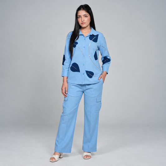 Sky Blue Heart Appliqué Co-Ord Set