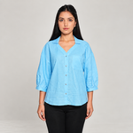 Sky Blue Botanical Back-Embroidered Shirt