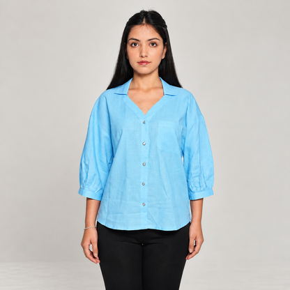 Sky Blue Botanical Back-Embroidered Shirt