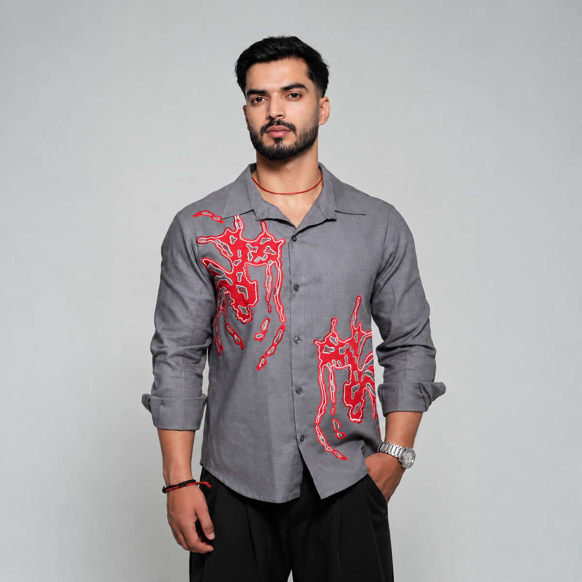 Grey Abstract Art Shirt for Men | Rafia