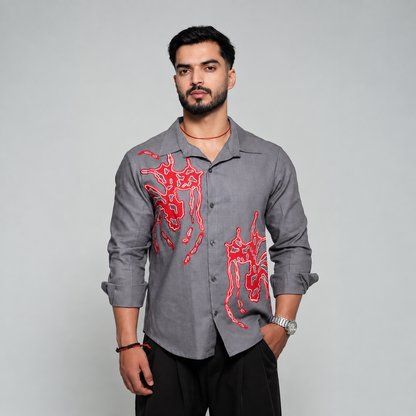 Grey Abstract Art Shirt for Men | Rafia