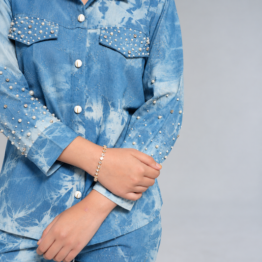 Blue Embellished Shirt & Trouser Co-Ord