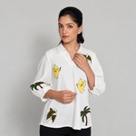 Ivory Bird & Palm Embroidered Top