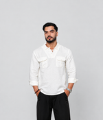 Ivory Utility Linen Shirt for Men | Rafia