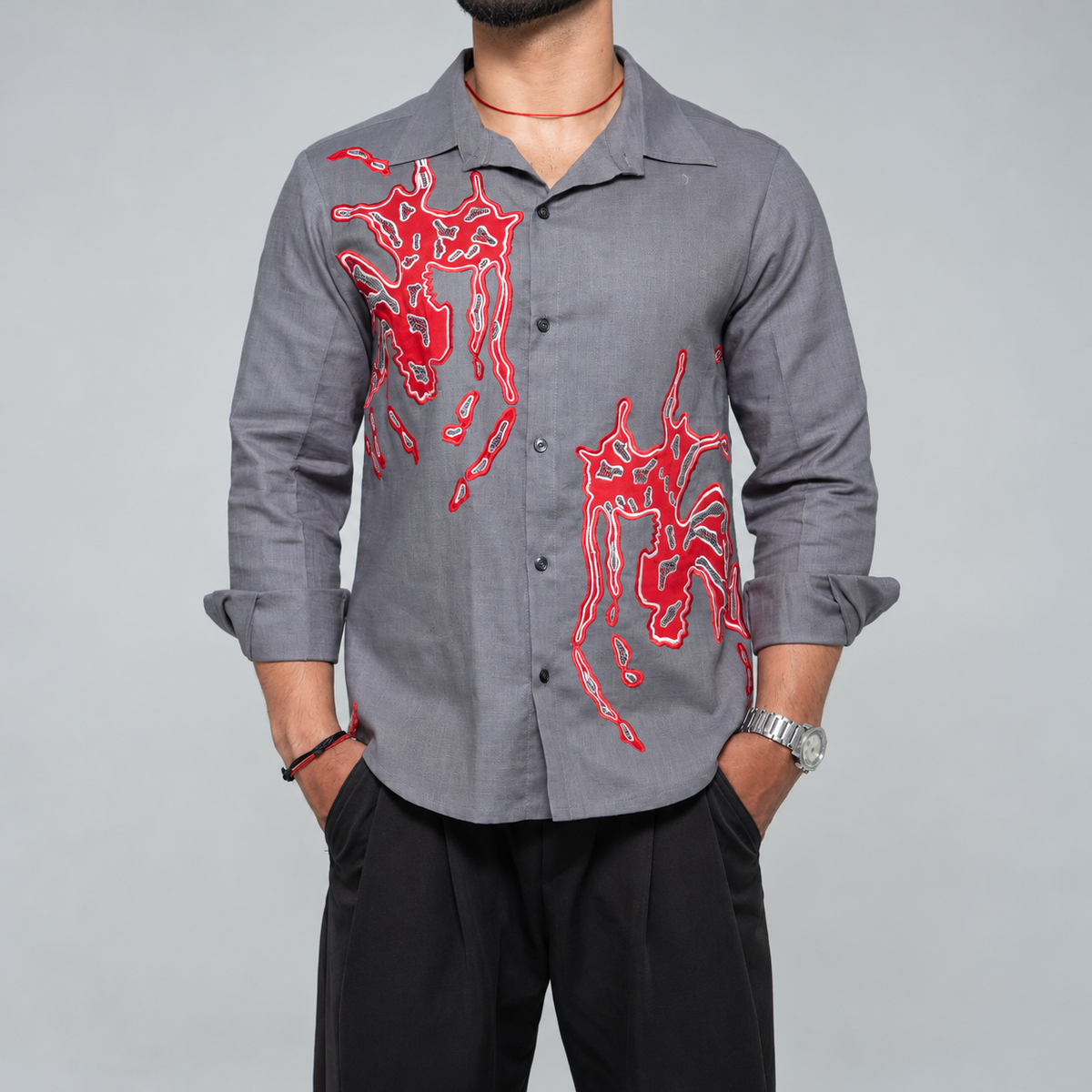 Grey Abstract Art Shirt for Men | Rafia