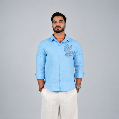 Sky Blue Botanical Embroidered