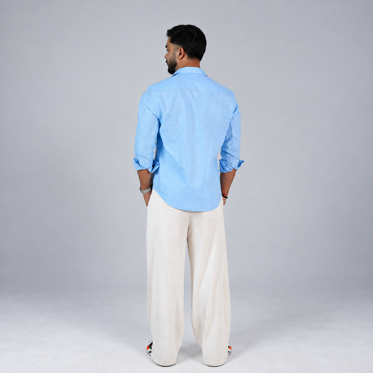 Sky Blue Botanical Embroidered