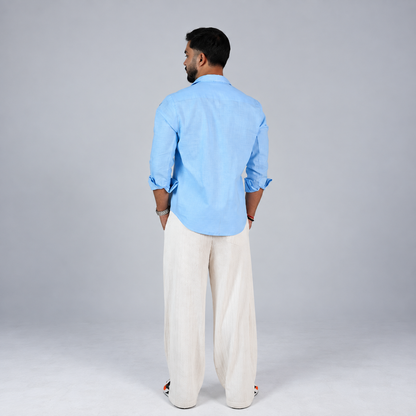Sky Blue Botanical Embroidered